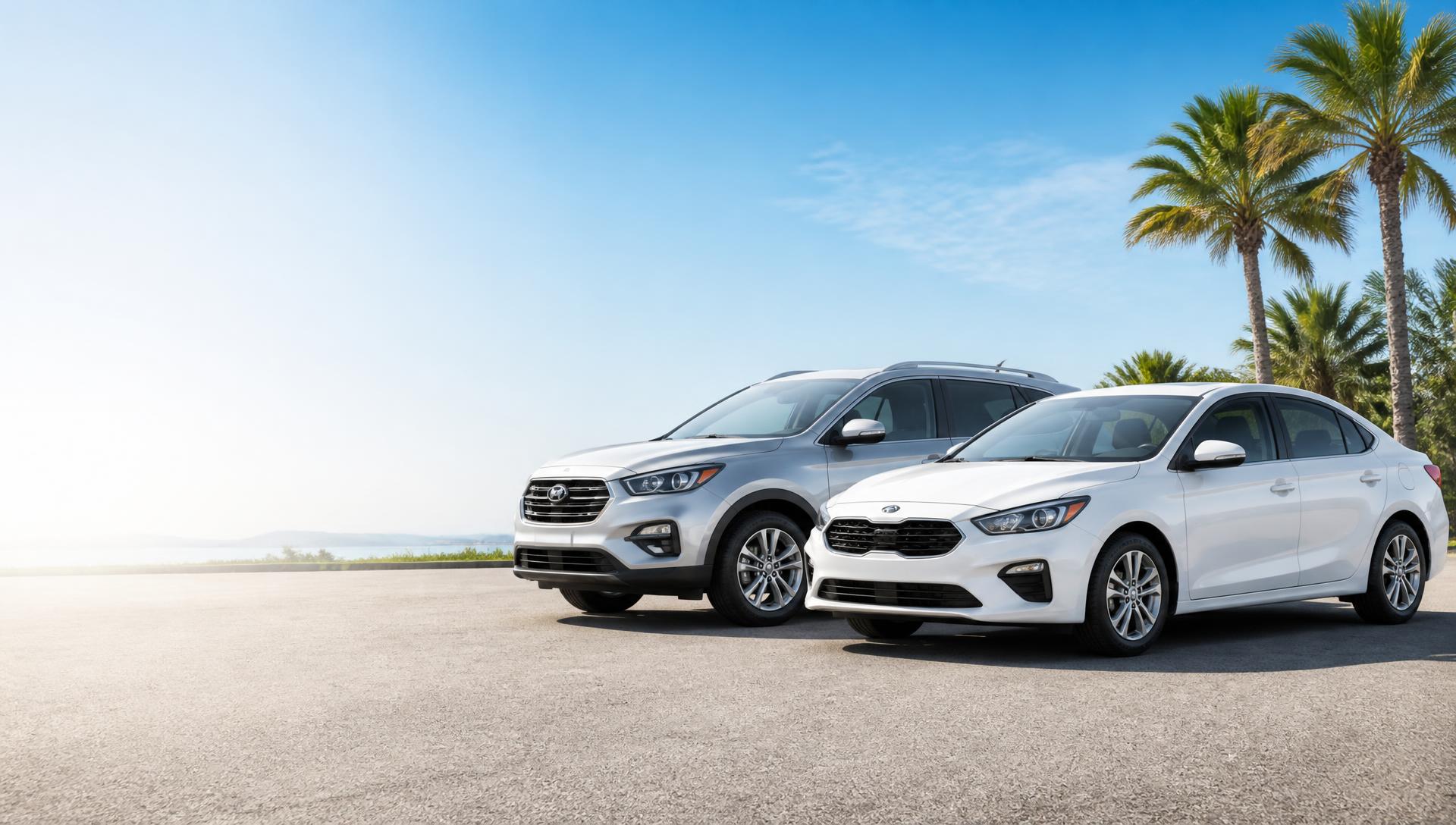 Clean silver SUV and white sedan ready for rental in Atlanta